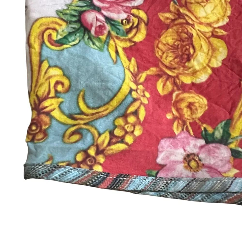 🌸 Aratta Boho Baroque Floral Drawstring Shorts | Size Small Red - Image 4