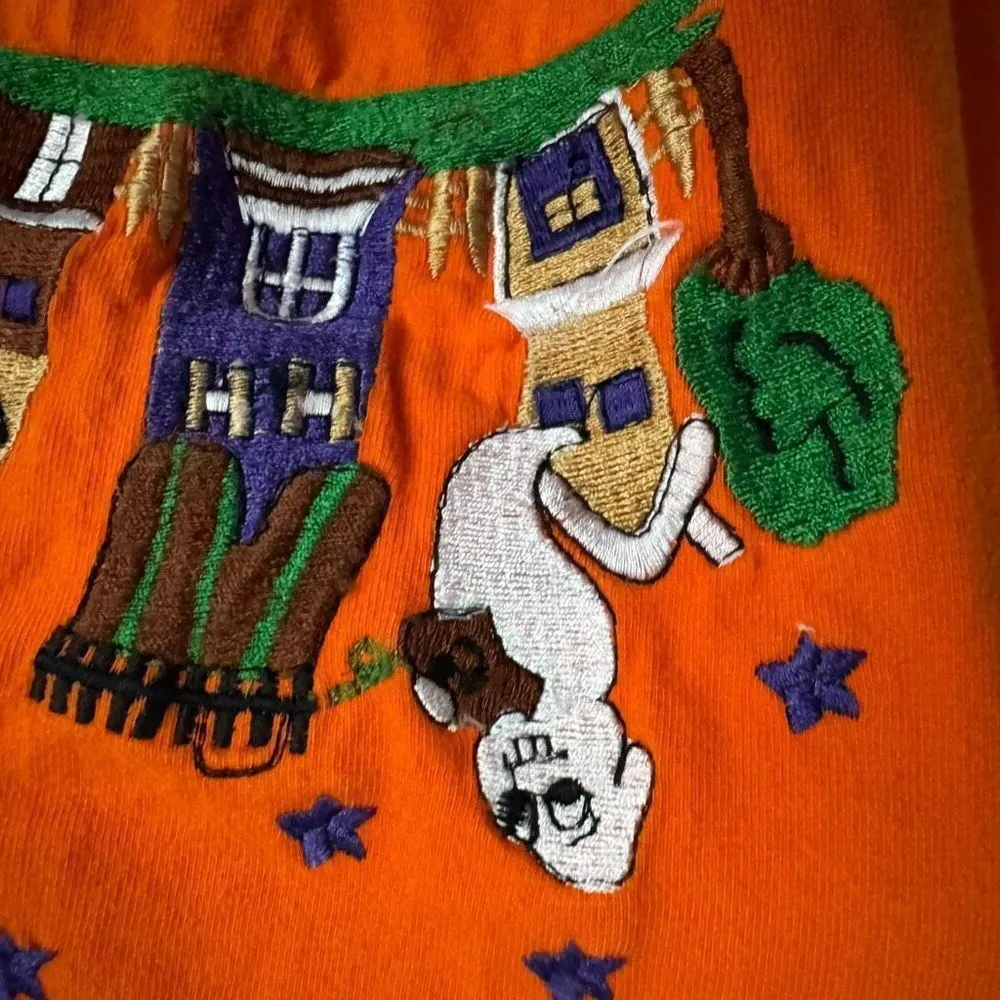 Vintage Halloween Haunted House 100% Cotton Long Sleeve Top Size M Orange Size M - Image 6
