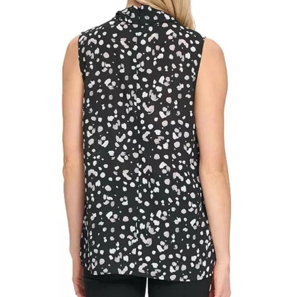 DKNY Brand New Ruffle Blouse w/Neck Tie - Women’s XL Black/White Abstract - Image 2