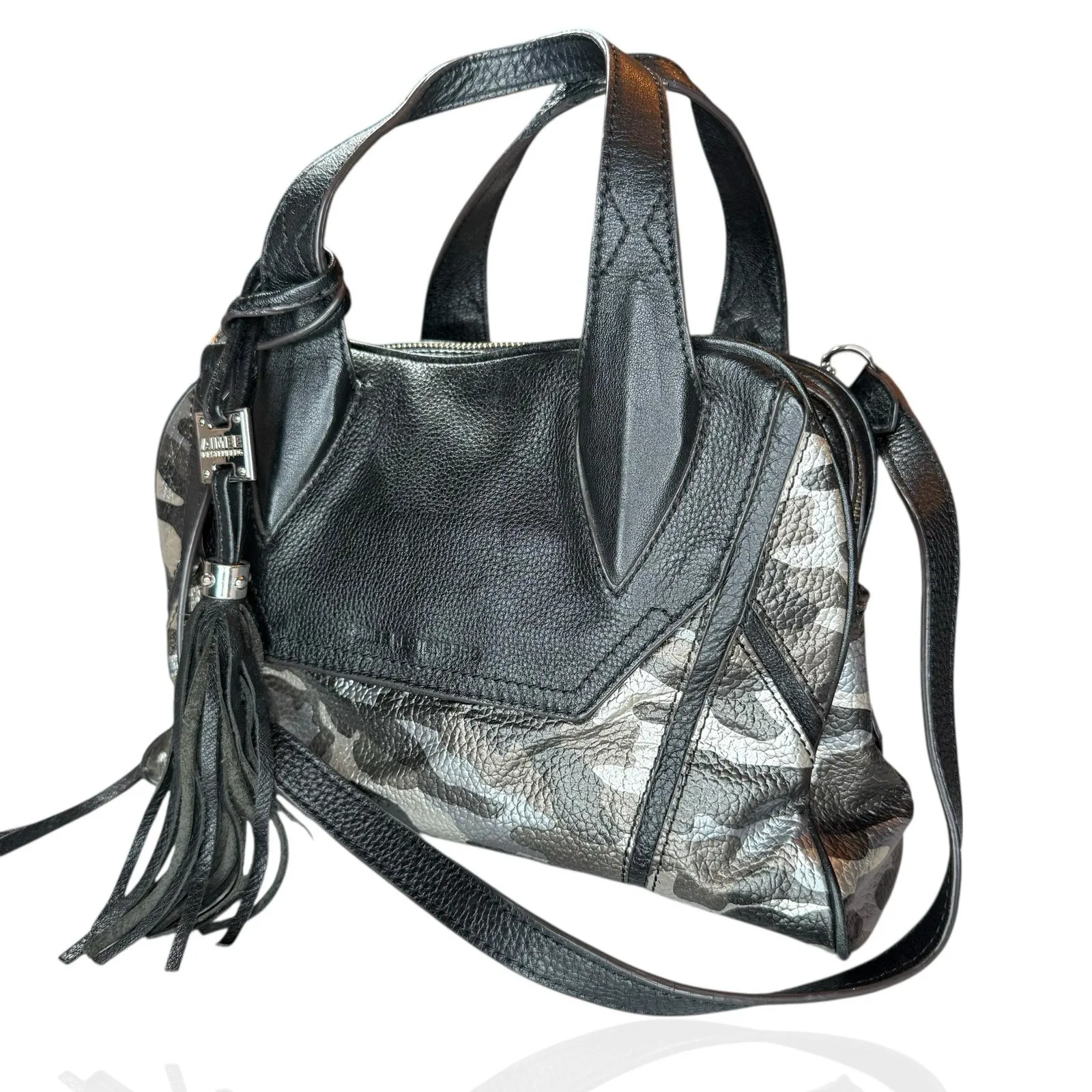 Aimee Kestenberg Leather Hand/Shoulder Handbag Metallic Camo Black Y2K Design - Image 3