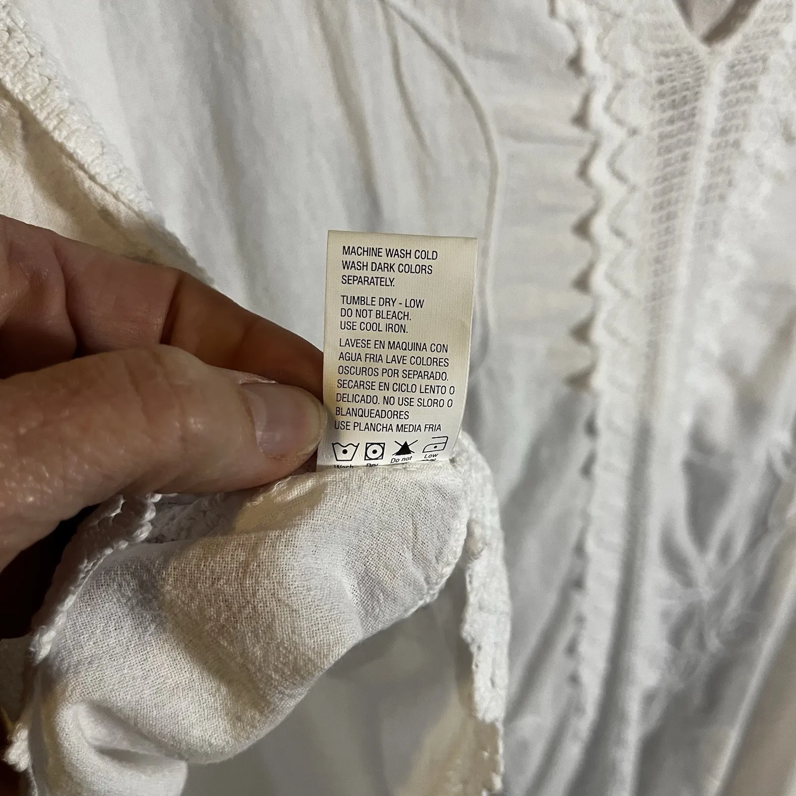 Blanco White Swimsuit Coverup Woman's Medium V Neck Flared Sleeve Beach‎ Cotton - Image 8