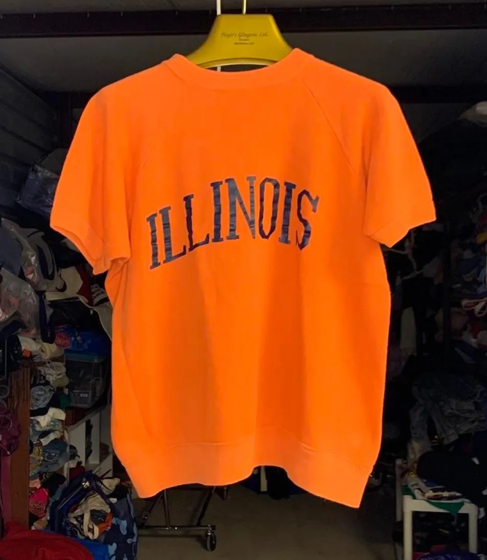 True Vintage 50s 60s Uni of Illinois Sleeveless Sweatshirt Size Medium / Large Orange - Image 1