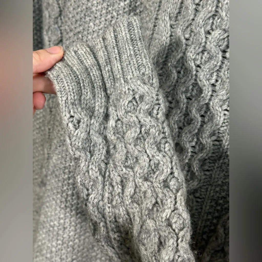 Joan Vass Wool-Camel Cable Knit Sweater – Heather Gray, Size M - Image 4