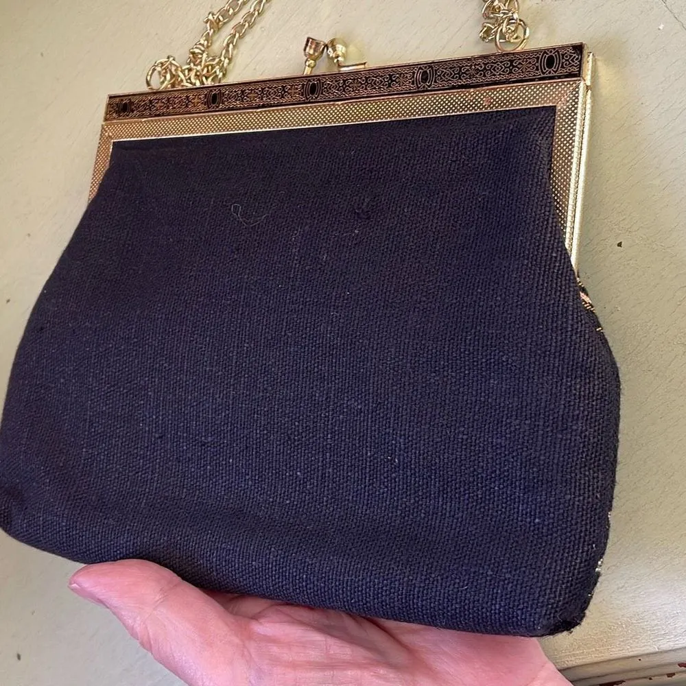 Vintage floral brocade tapestry handbag Black - Image 7