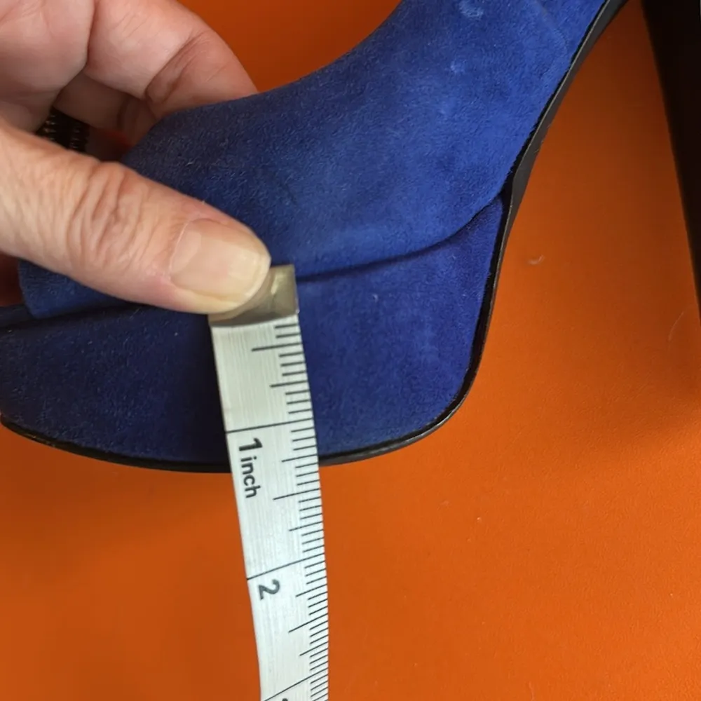 Aldo Blue Suede Genuine Leather Peep-Toe Platform Block High Heels - Image 9