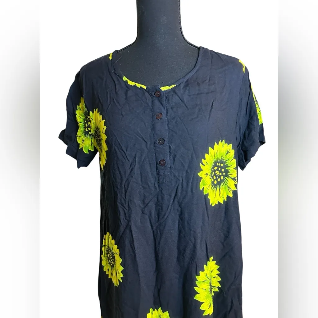 Vintage Dee Dee's Black & Chartreuse Sunflower Print Dress – 100% Rayon - Image 11