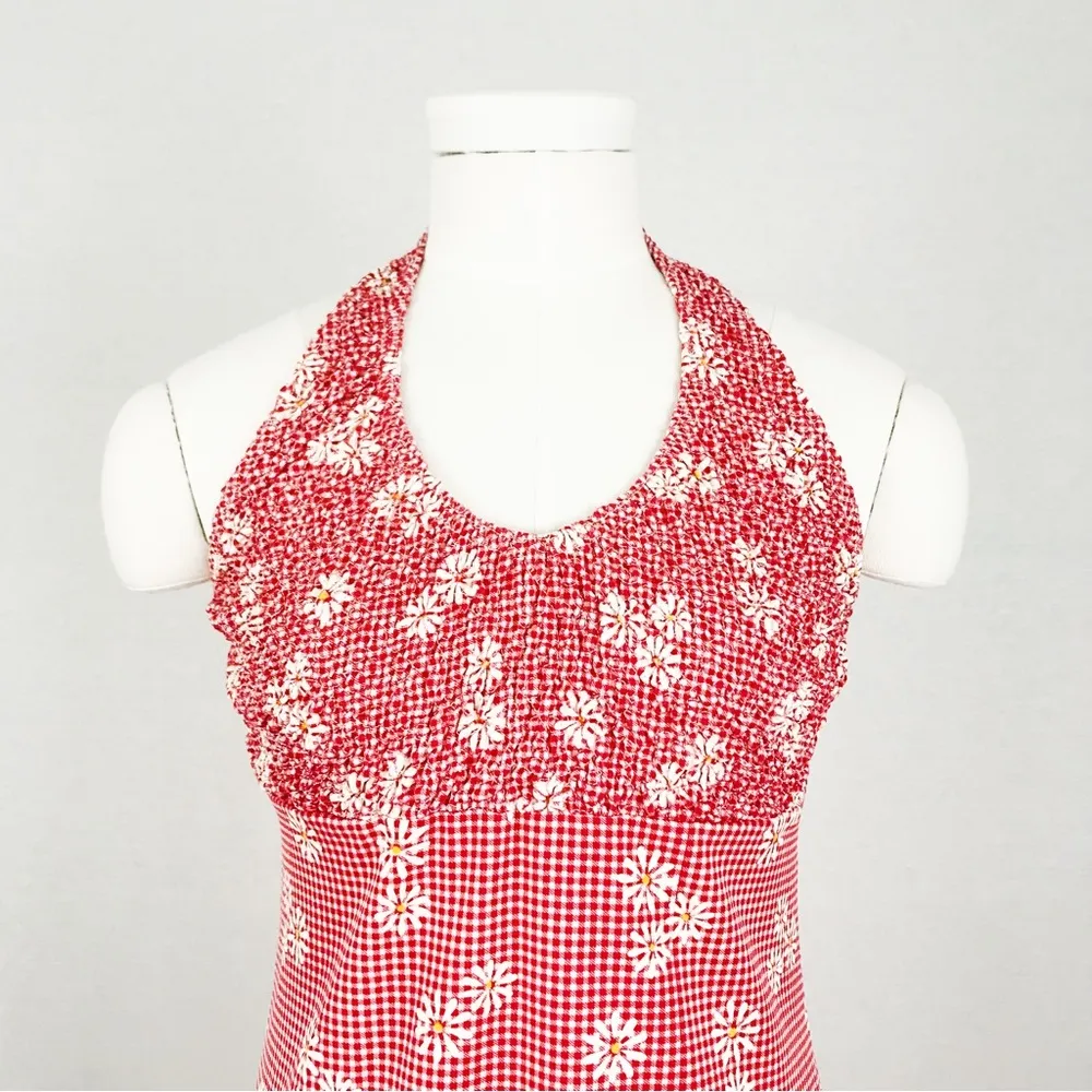 Vintage Smocked Gingham Halter Dress | Size M Red Size M - Image 2