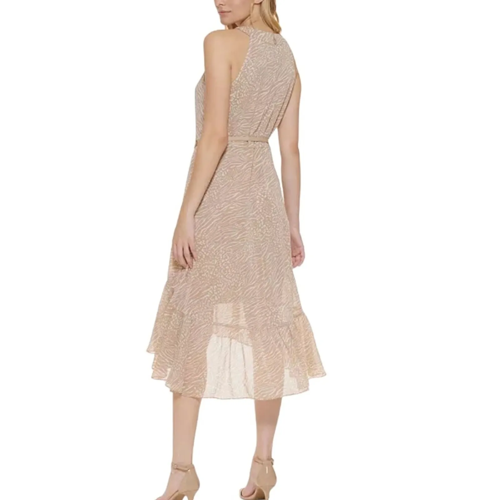 Tommy Hilfiger Womens Size 6 NEW High Low Tan Cream Flowy Halter Dress FLAW - Image 5