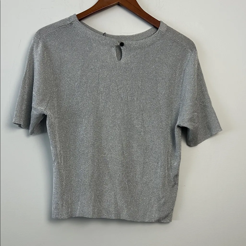 Zara|Elegant Metallic Silver Top sz L - Image 4