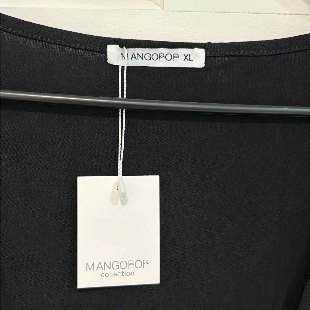 MANGOPOP Black Bodysuit Long Sleeve Asymmetrical Wrap Ruched Deep V - Image 7