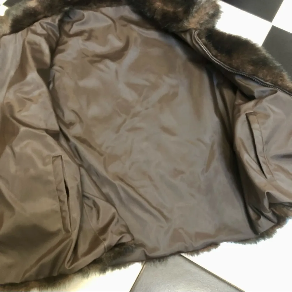 Vintage 80s 90s Giacca Faux Fur Vest Brown Black Reversible Mobwife Aesthetic XL - Image 8