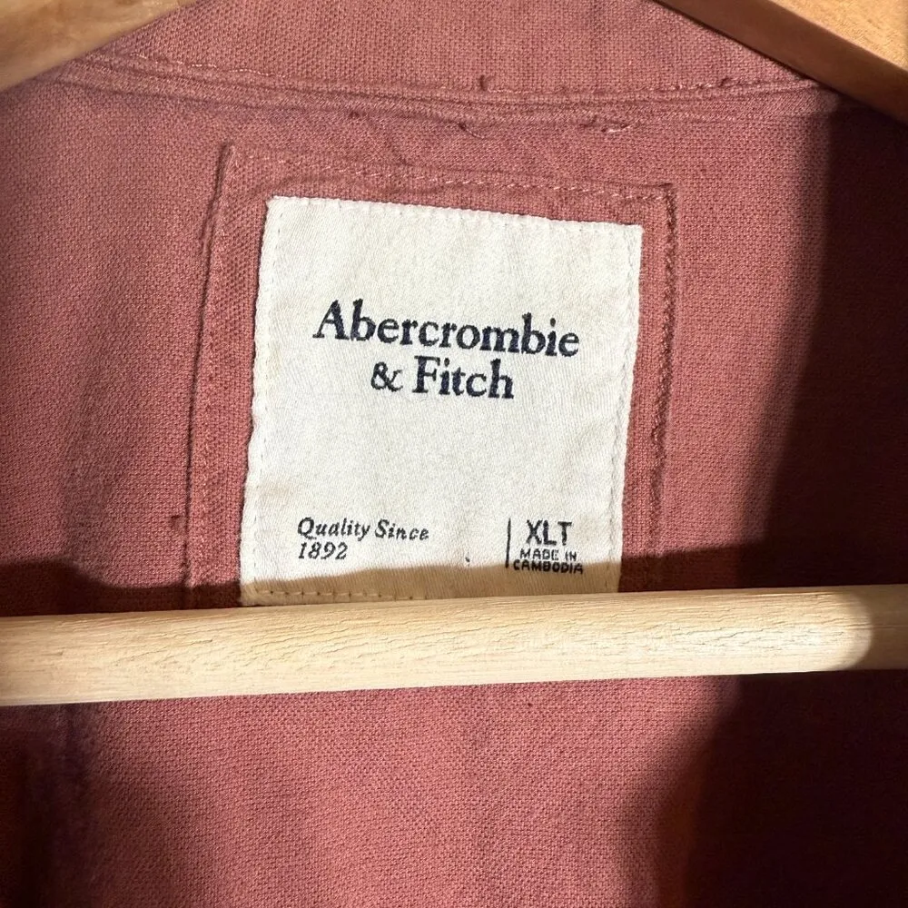 Abercrombie & Fitch Long Sleeve Button Down Collared Shirt Dress Women's XLT Red - Image 7