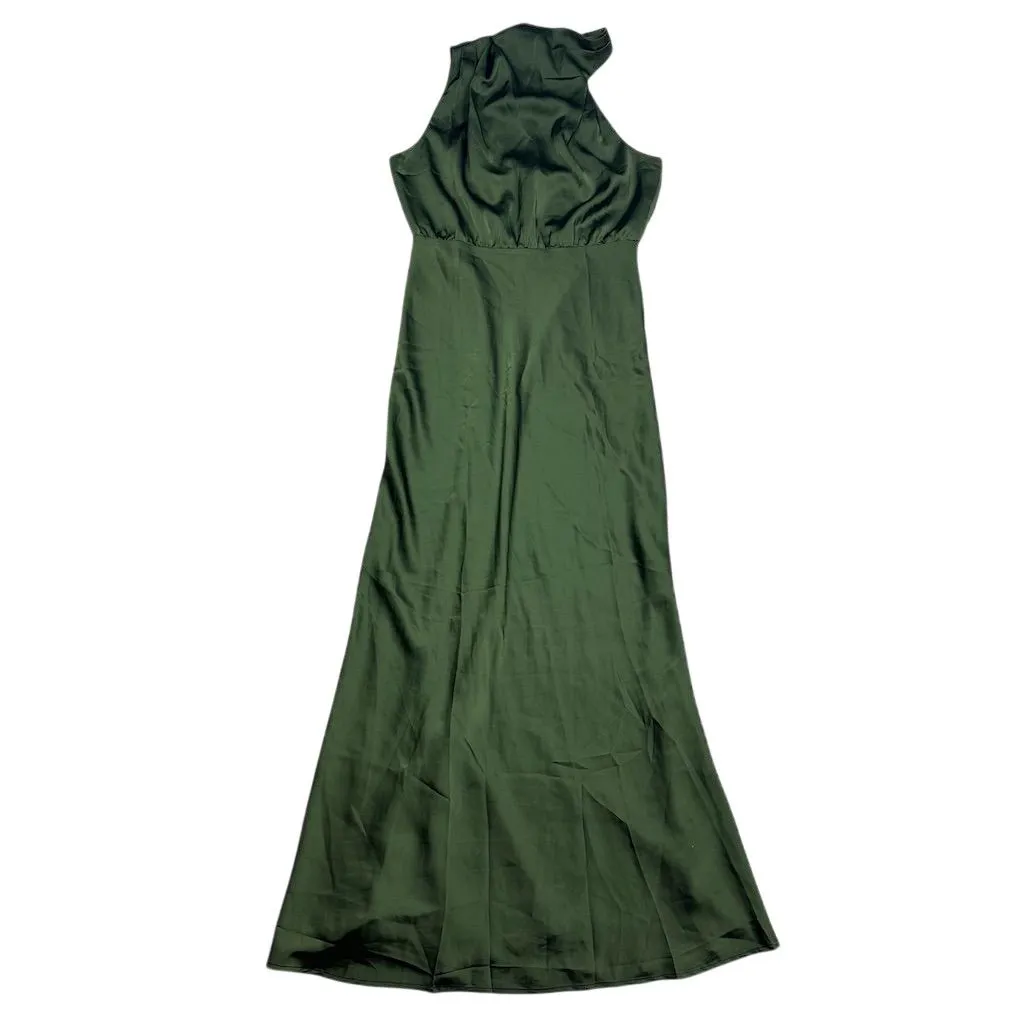 NWT Lulus Women's Distinctive Charm Olive Green Satin Asymmetrical Maxi Dress L - Image 4
