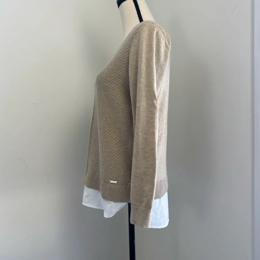 Calvin Klein Neutral Beige Sweater Knit Top  Layered M Quiet Luxury Minimalist - Image 3