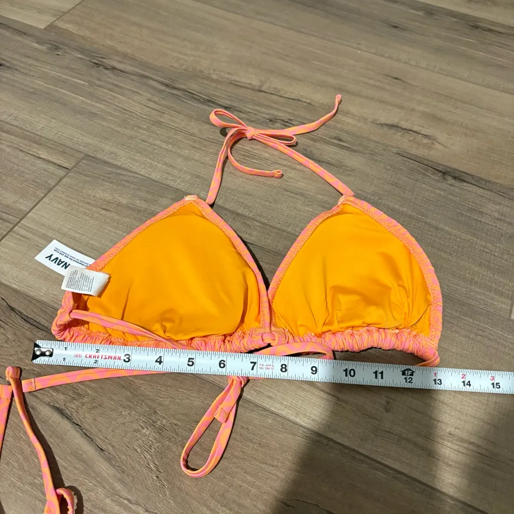 Old Navy Textured Smocked String Bikini Set Vibrant Orange‎ Pink Size Large - Image 9