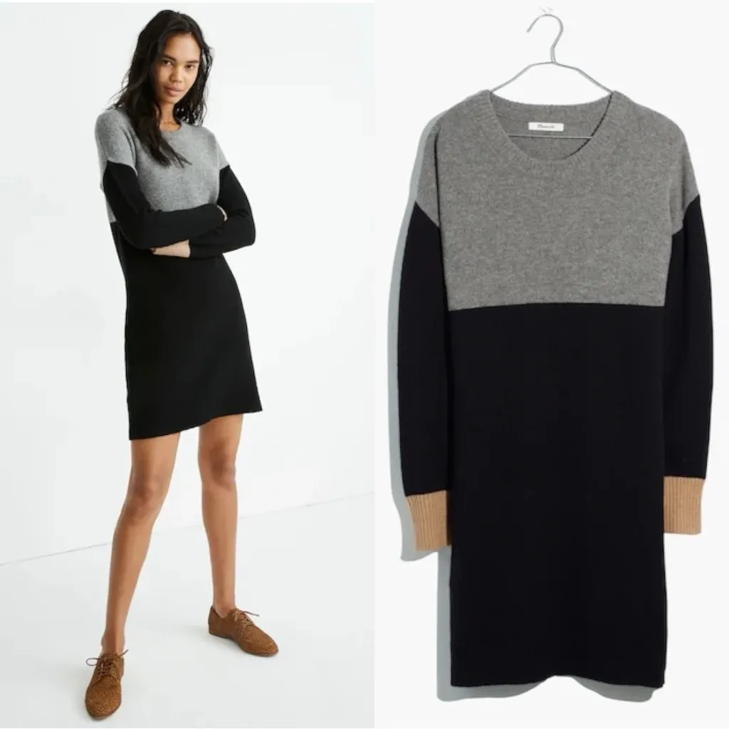 Madewell 100% Merino Wool Colorblock Sweater Dress Small Tunic Preppy Neutral - Image 2