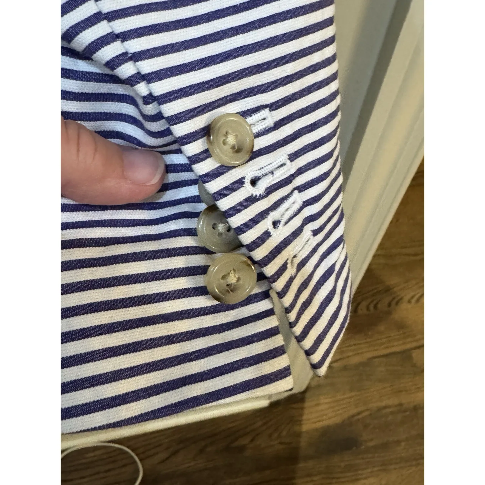 J.Crew Blue & White‎ Women's Seersucker Striped Cotton Blazer Size 6 - Image 5