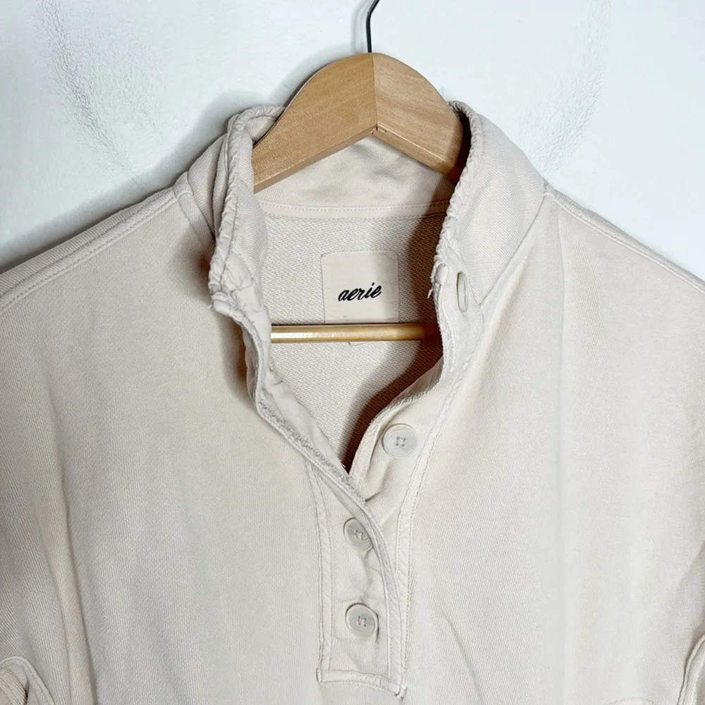 Aerie quarter snap button  high neck relaxed sweatshirt  in Cream Size S - Image 3