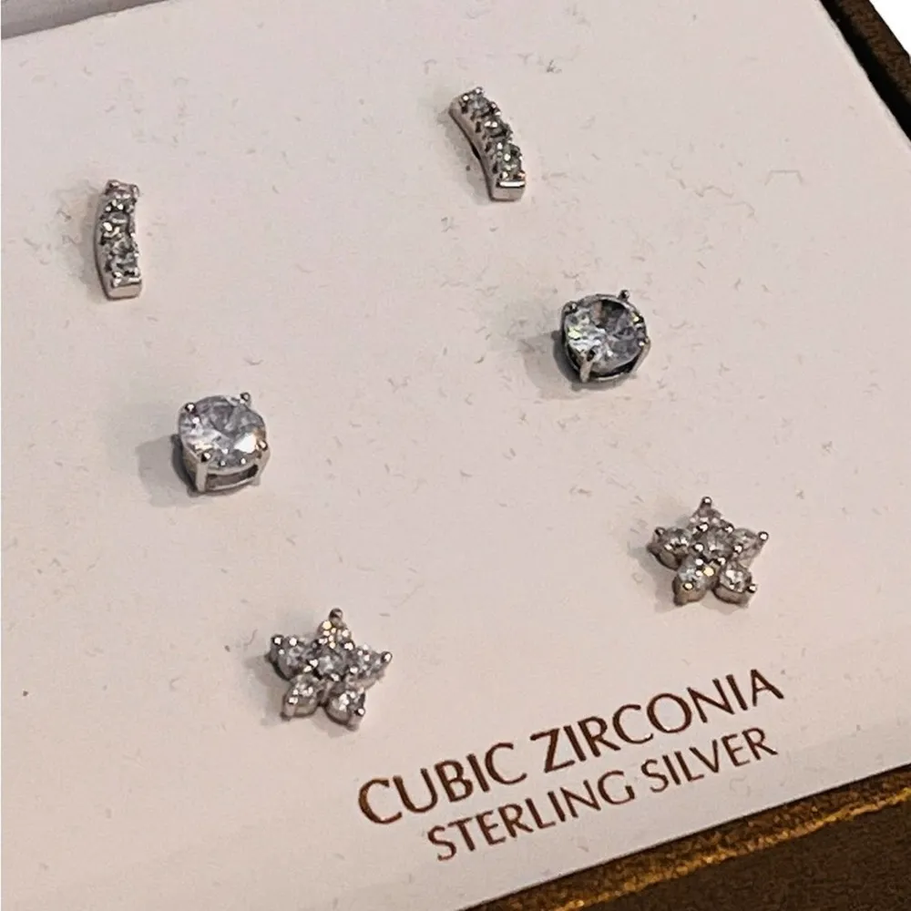 NEW Giani Bernini 3 Pair EARRINGS Cubic Zirconia Stud Post Sterling Silver Boxed - Image 6