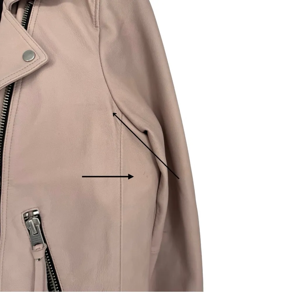 All Saints 8 Dalby Slim-Fit Leather Biker Jacket Misty Pink‎ Zipper Moto Boho - Image 6