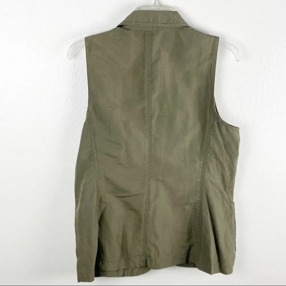 J.Jill  Army Green Cargo Style V-Neck Button Vest, Size Small - Image 3