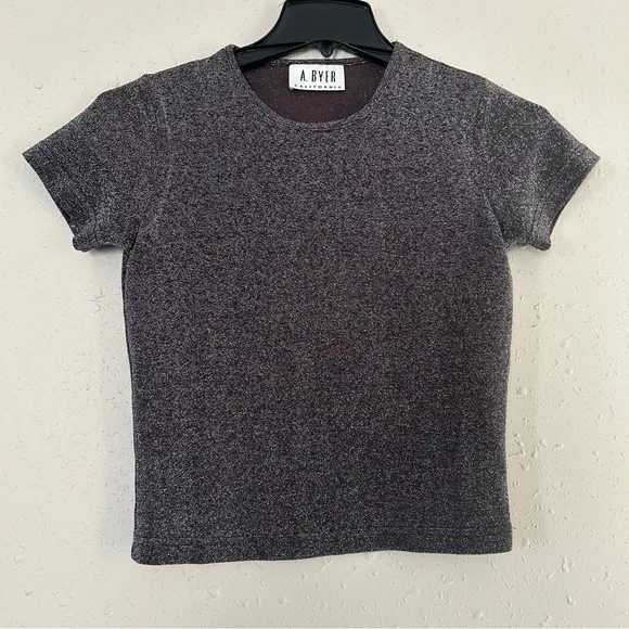 Vintage A. Byer Metallic Silver Short Sleeve Blouse Party Sparkle Large - Image 1