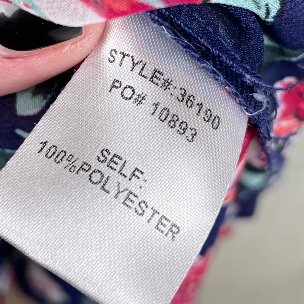 Skies Are Blue Mayven V-Neck Blouse Women's Size XL Navy Blue Pink Floral Sheer - Image 7