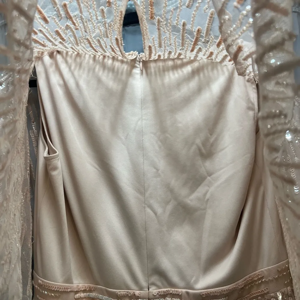 New Mac Duggal 9064 Sequined V Neck Sheath Blush Pink Sleeved Maxi Formal dress - Image 11