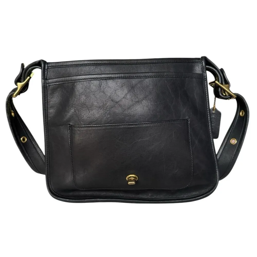 Vintage Y2K Coach Stewardess black leather crossbody bag 9525 adjustable strap - Image 2