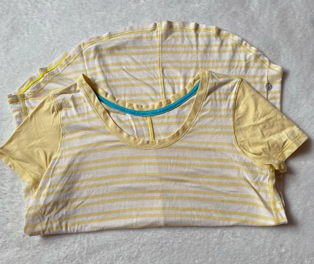 Lululemon Serene Yellow Twin Stripe Tee Shirt - Image 6