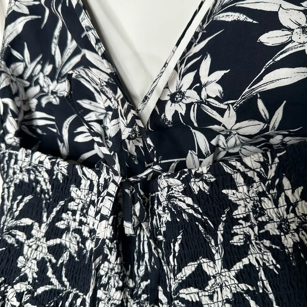 Madewell NEW!! Deep Indigo Print Smocked Halter Midi Dress in Poplin Size 4 - Image 6