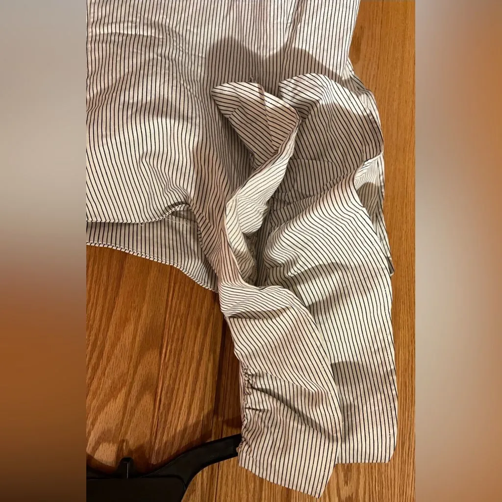 Who‎ What Wear 100% Cotton One Shoulder Pin Stripes Ruffle Mini Dress Size Large - Image 6