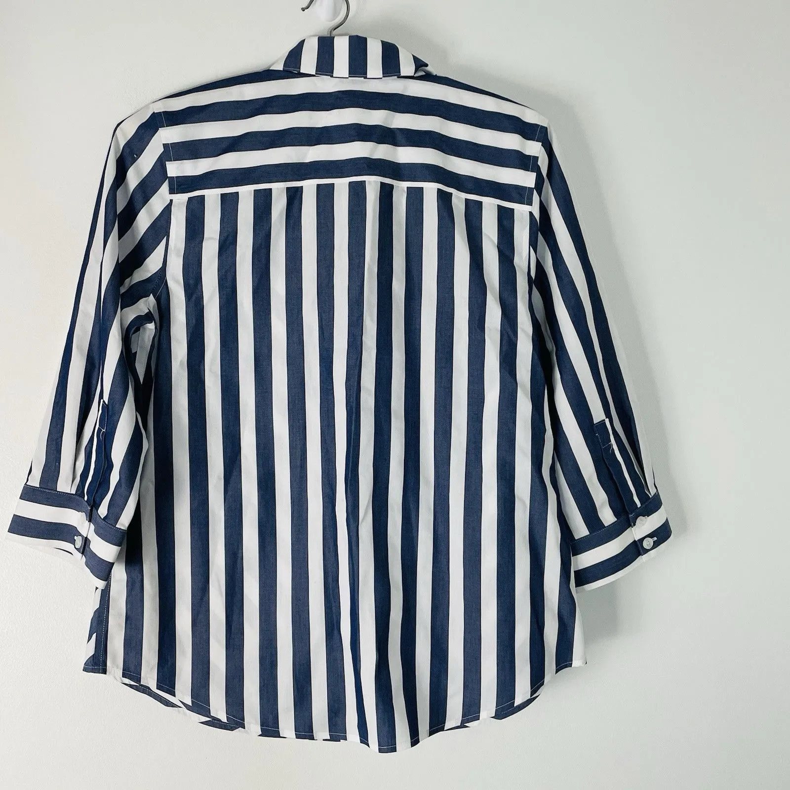 Chico’s No-Iron Cotton Striped Stain Shield Shirt Navy & White Striped Size 4/6 - Image 8