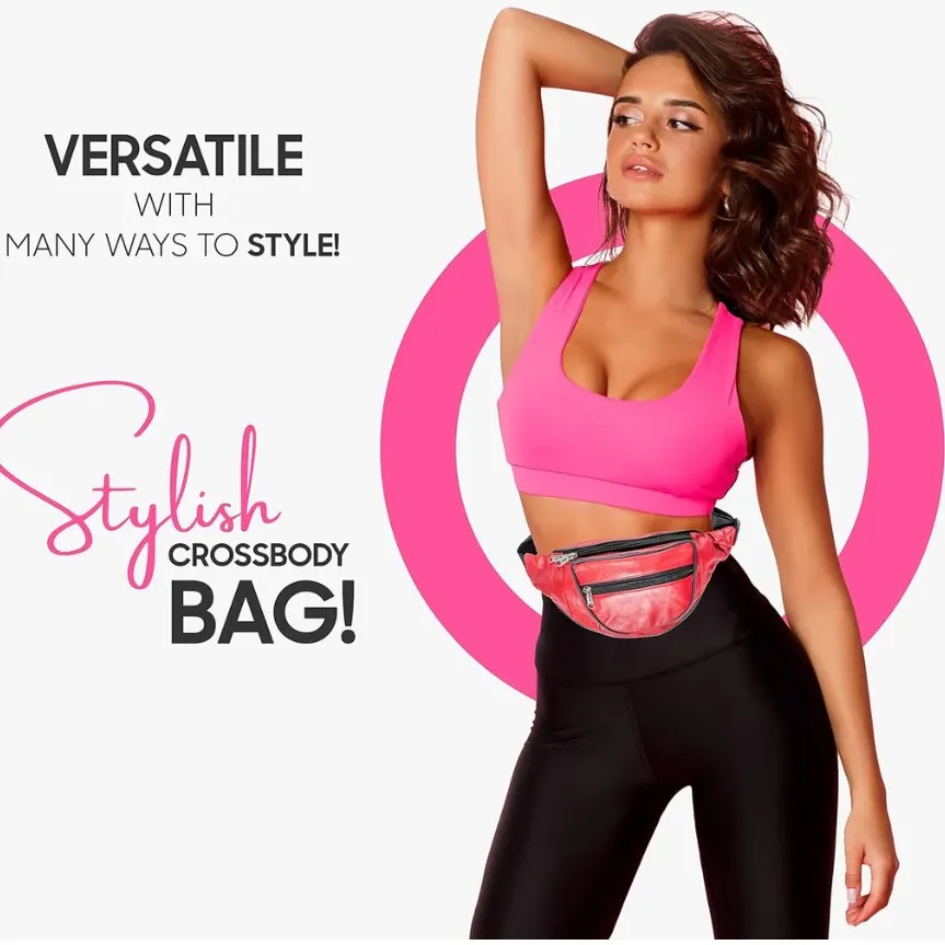 Unisex Blue Leather Waist Bag fanny pack - Image 7