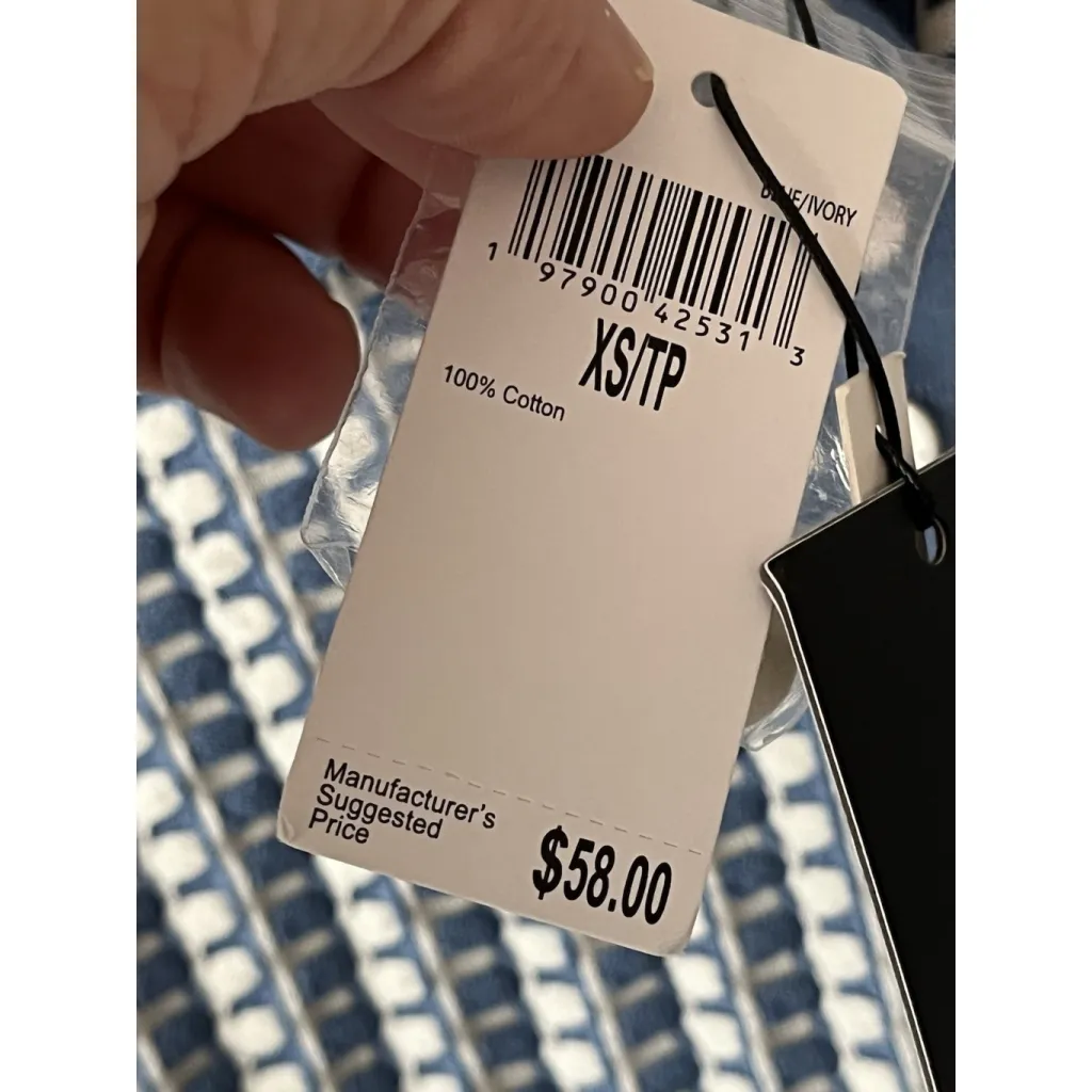 Truth By Republic Polo Shirt Womens Size XS Short Sleeve Blue White Jaquard NWT - Image 9