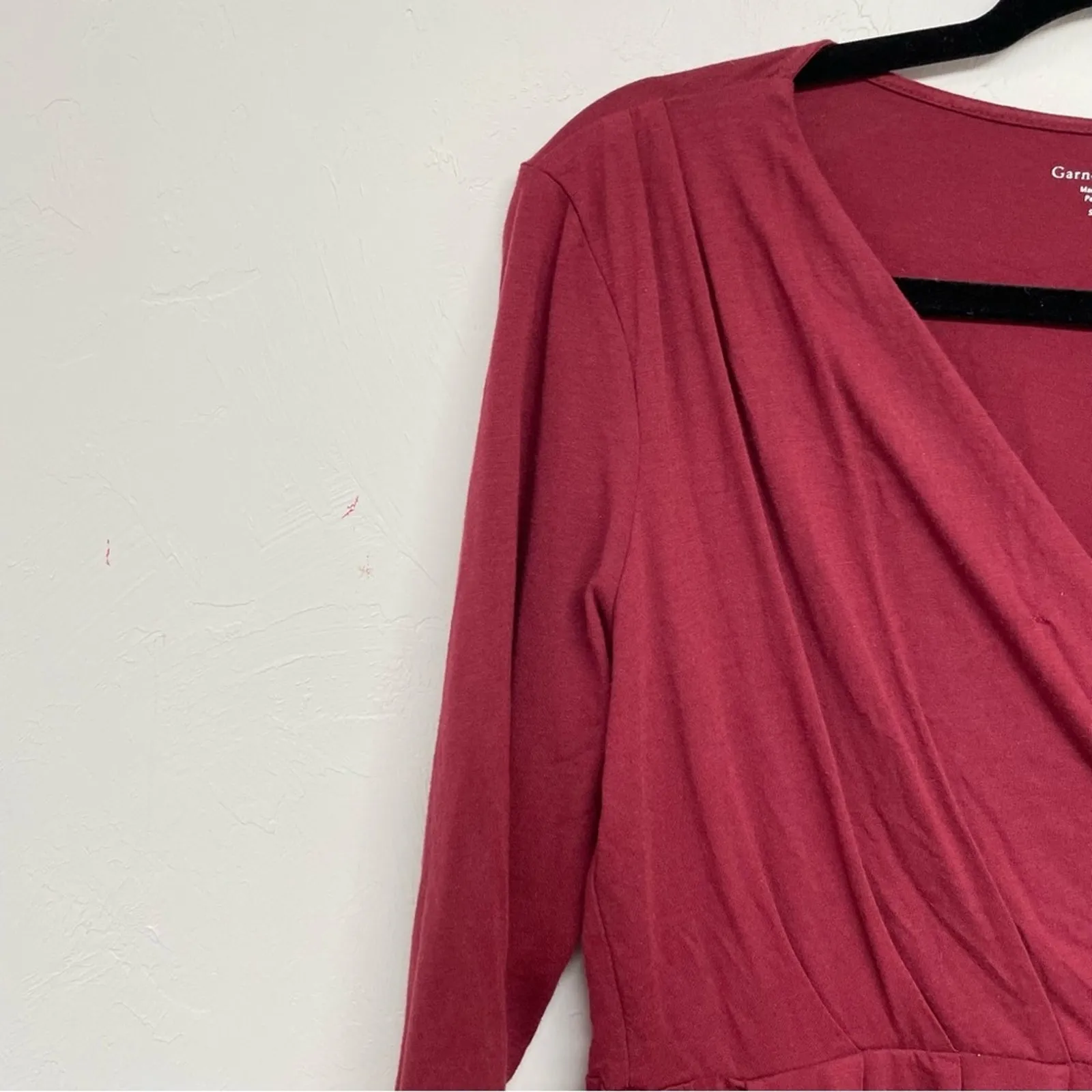 Garnet Hill Burgundy Fax Wrap Fit & Flare 3/4 Sleeve Mini Dress Womens S Casual - Image 6