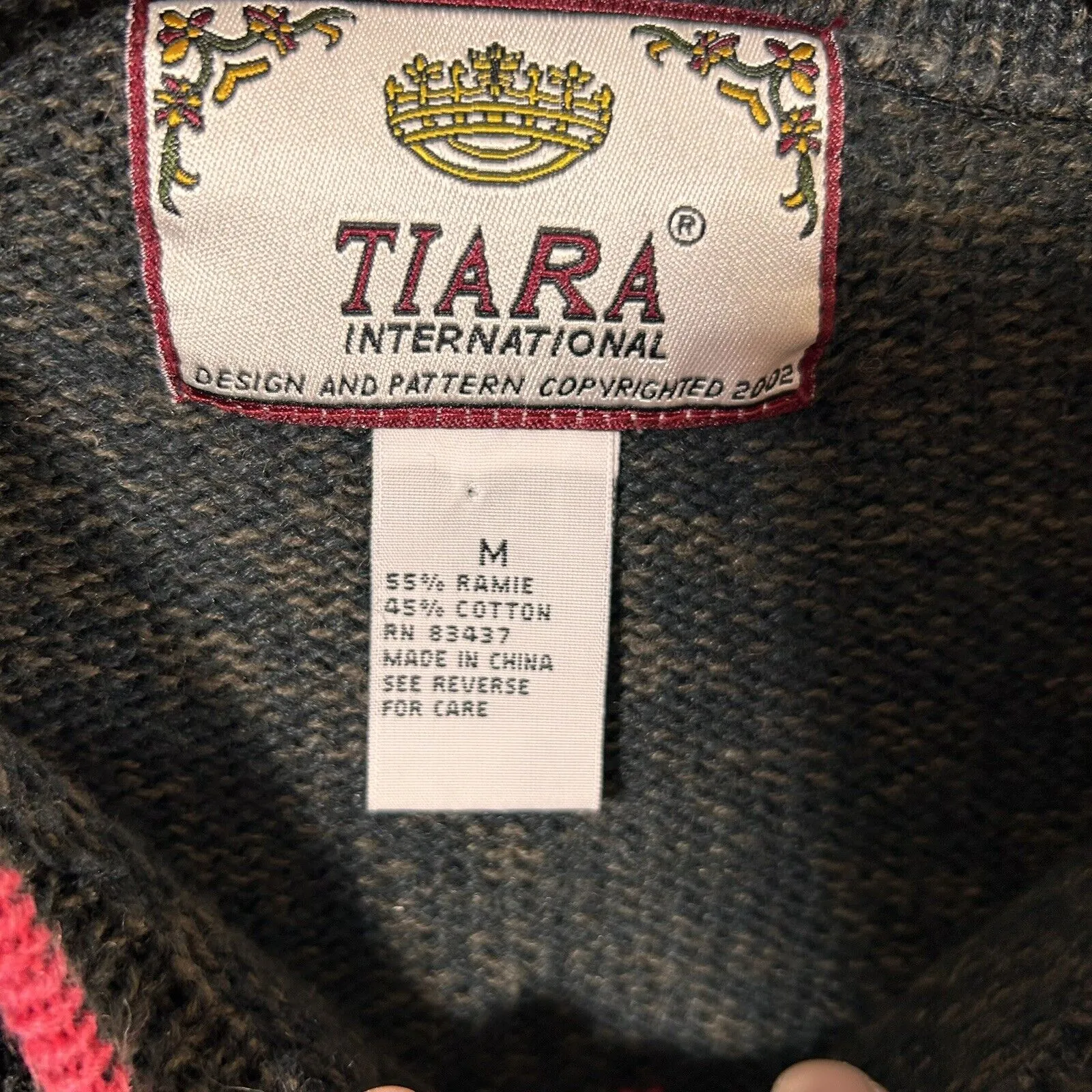 Vintage Tiara Sweater Medium Gray Red Mock Neck Long Sleeve Pullover Stripes - Image 8