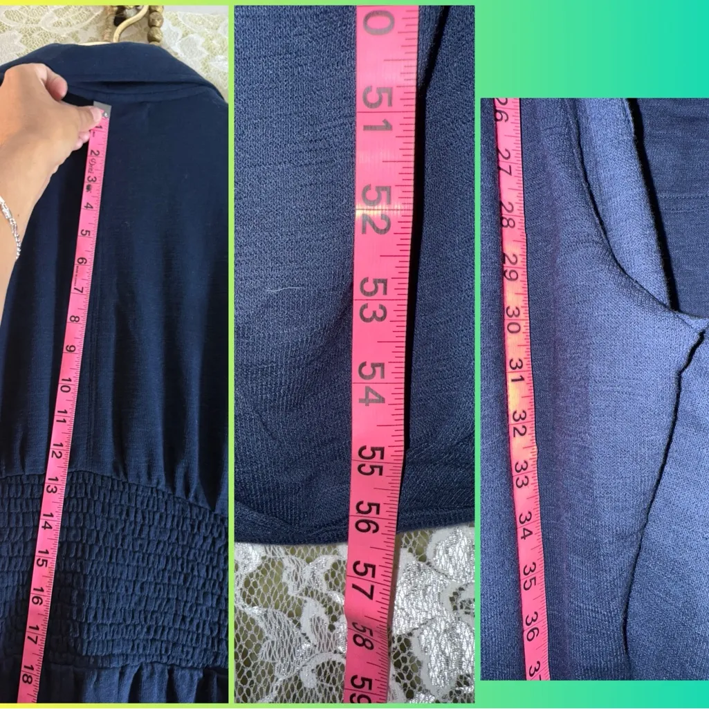 Free People Navy blue Jumpsuit XS pockets lapel like new smocked waist - Image 4