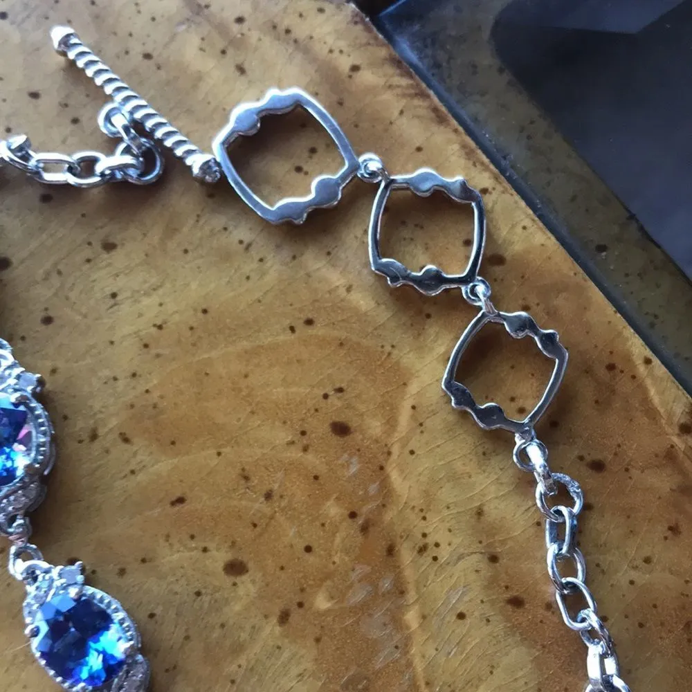 Blue Brazilian Petalite White Zircon Sterling Silver Toggle Bracelet - Image 5