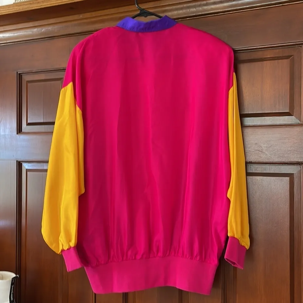 Vintage early 90’s silk color block blouse Pink - Image 4