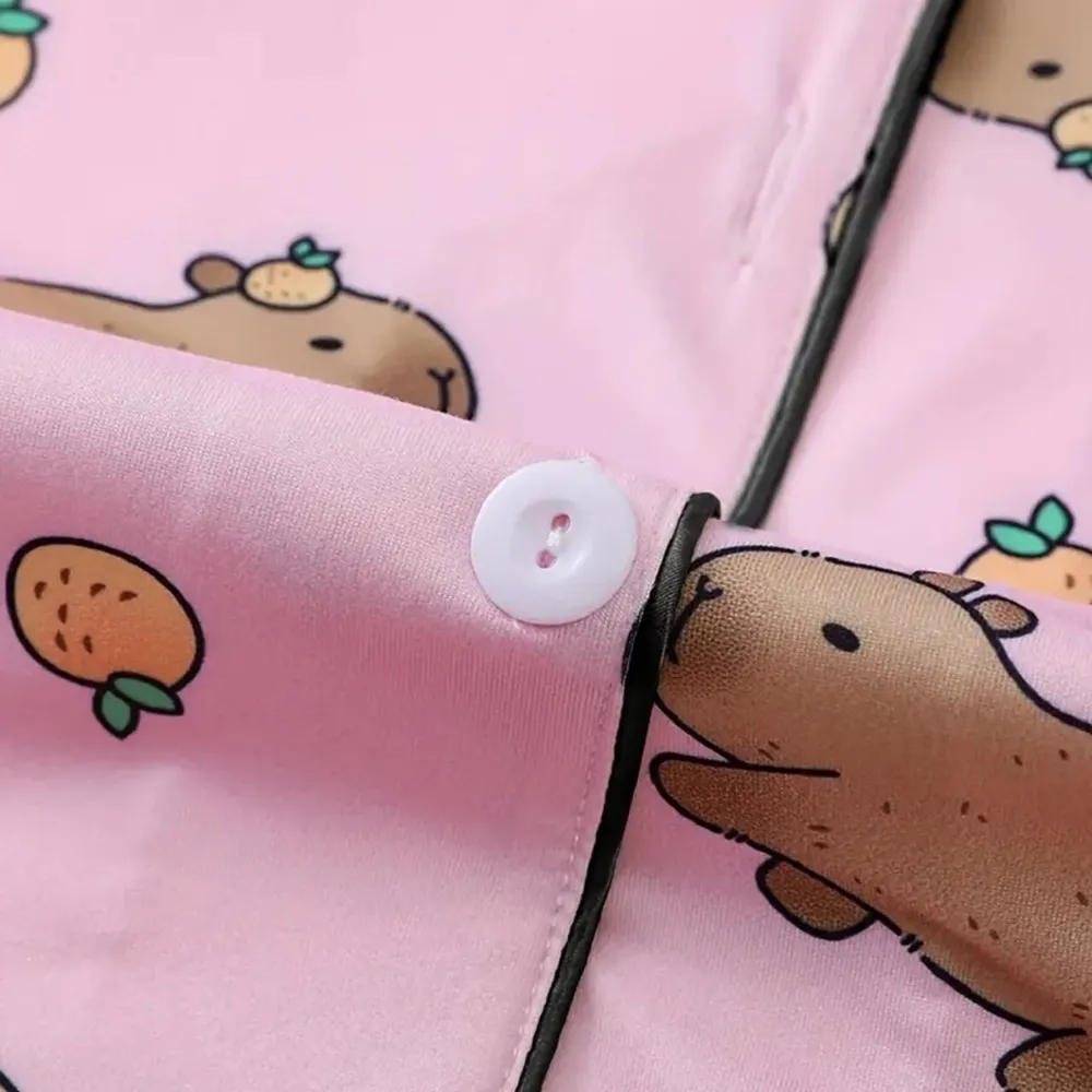 Pink Teddy Bear Pajama Set with Piping Details Size M - Image 8