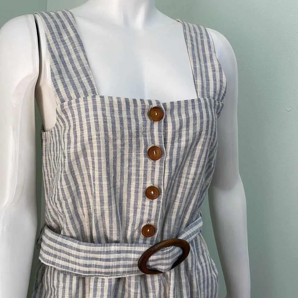 Zara linen blend white & blue striped belted romper jumpsuit NEW - Image 5