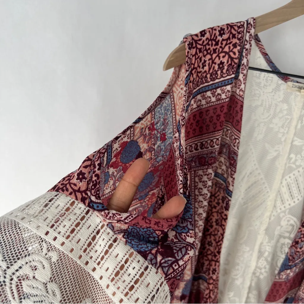 Living Doll Lace‎ Panel Crepe Chiffon Floral  High Low Drape Long Line Kimono XL - Image 7