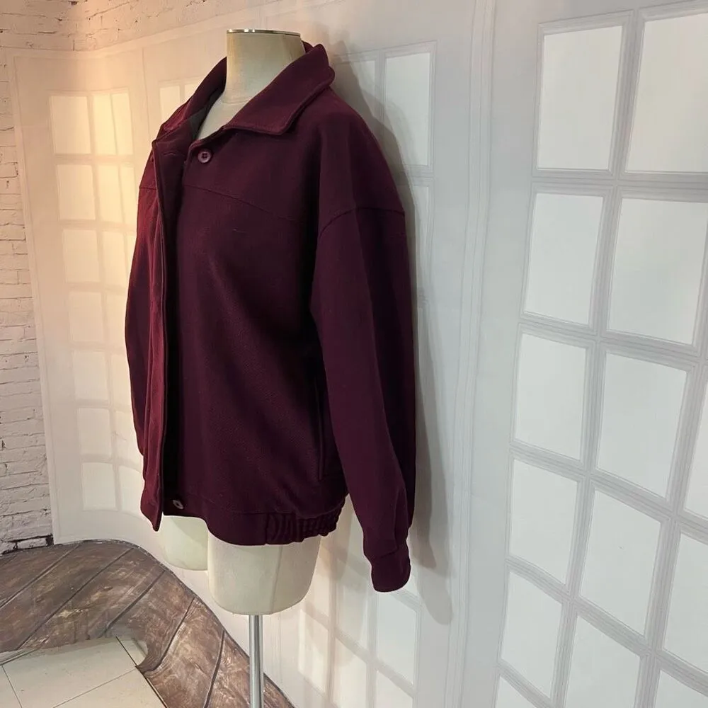 Vintage Woolrich Burgundy 100% Pure Wool Full Zip Bomber Jacket Size Medium - Image 3