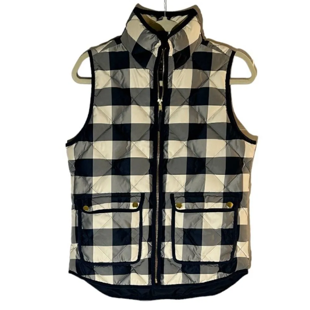 J. Crew Excursion Quilted Down Vest Navy Cream Plaid Size XS preppy 138.00 MSRP - Image 5