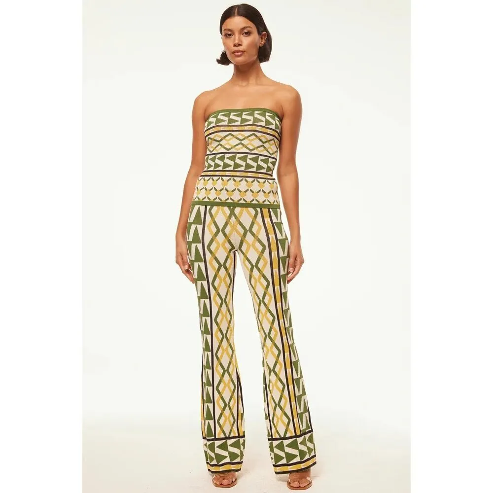Misa Los Angeles Rialta Pants in Limoncello Geo Large New Womens Knit Trousers - Image 14