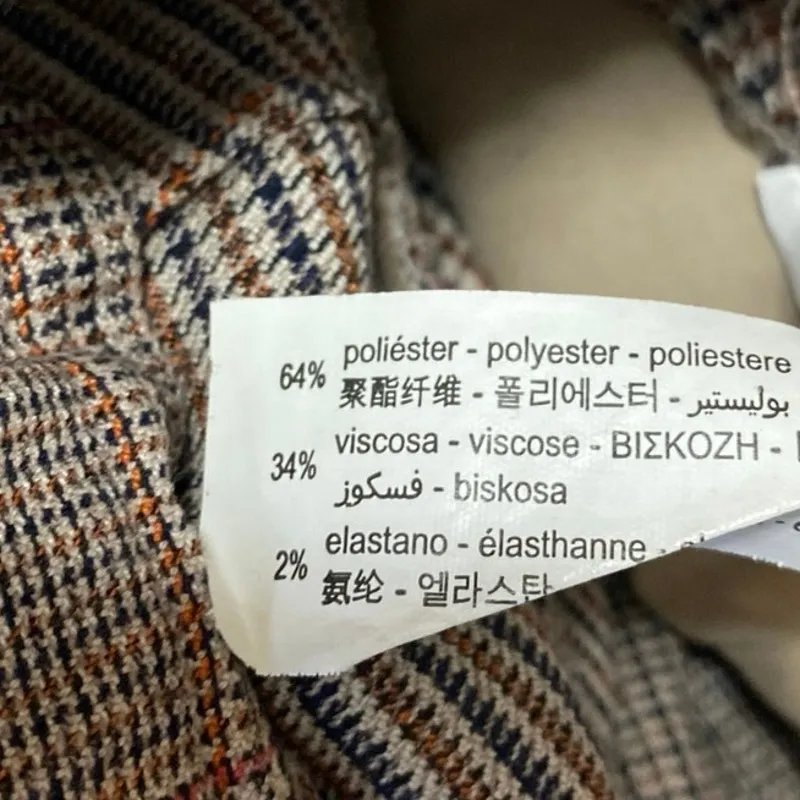 Zara Brown Houndstooth Plaid High Waisted Straight Leg Trousers Dress Pants Sz M - Image 5