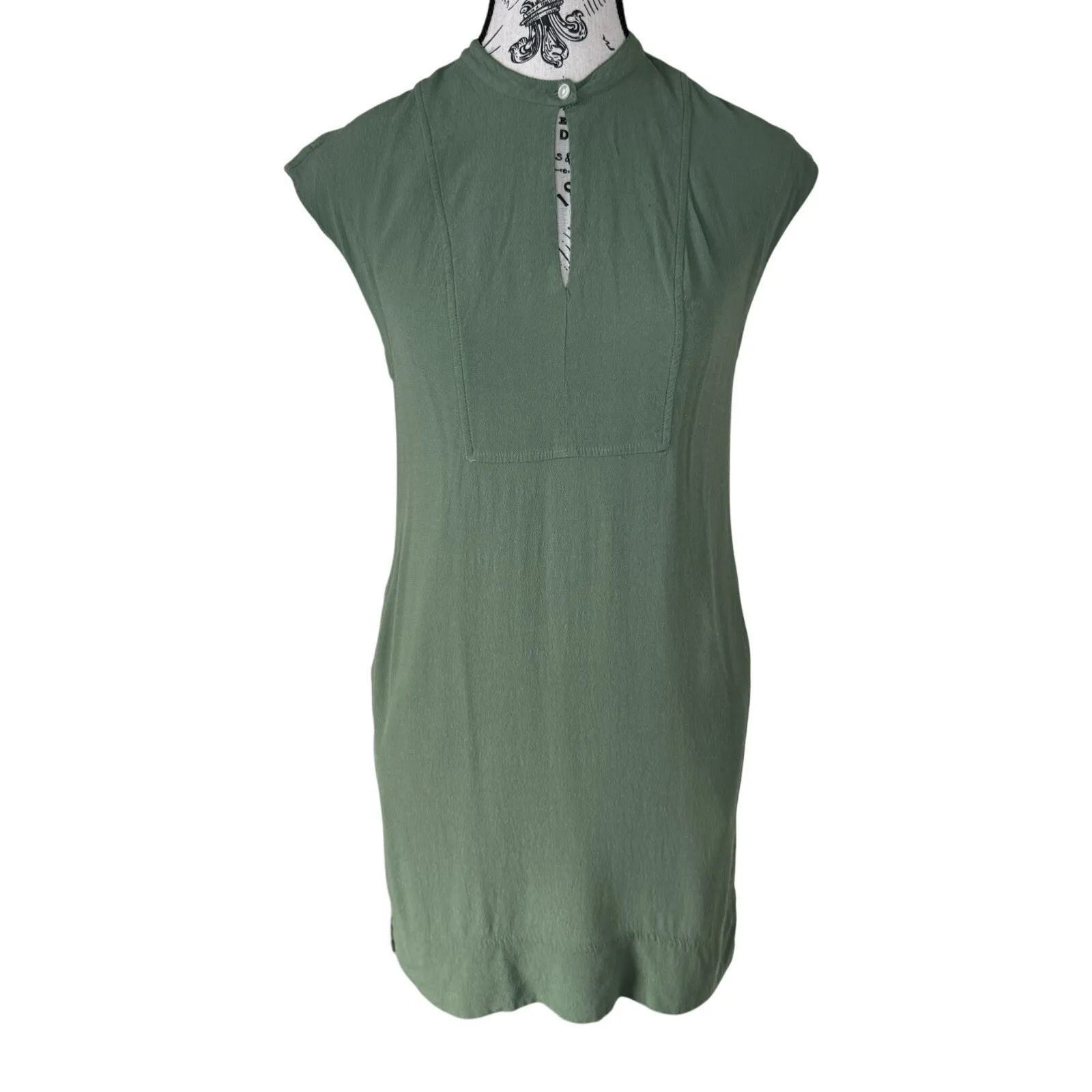 J.Crew Women's Olive Green Mini Dress PXS Sleeveless Viscose Chino Style Pocket Size undefined - Image 2