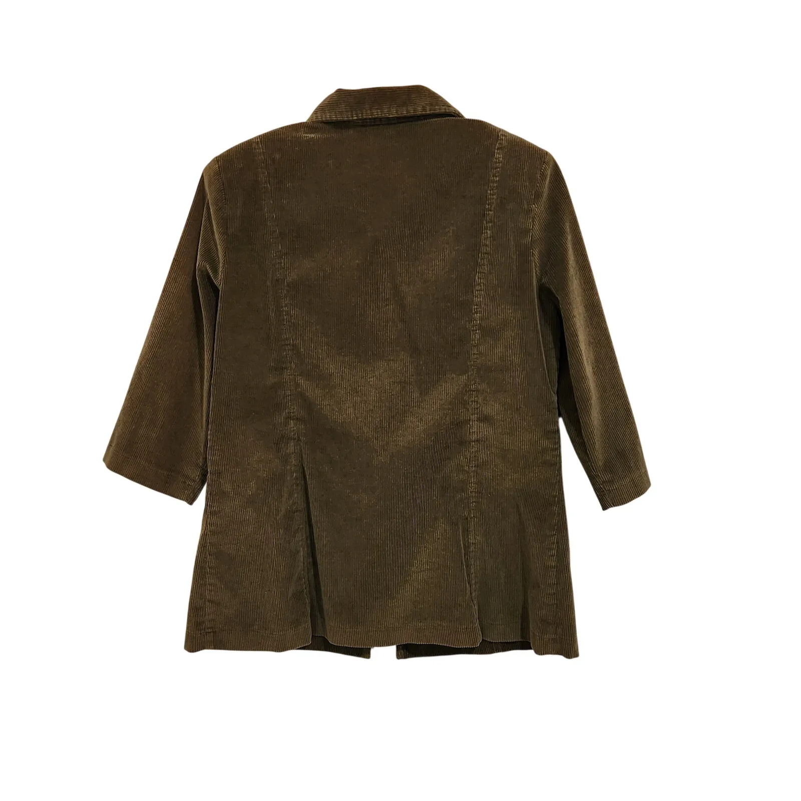 Yenny Brown Retro 3/4 Sleeves Zip Front Collared Corduroy Blazer Jacket Large - Image 2