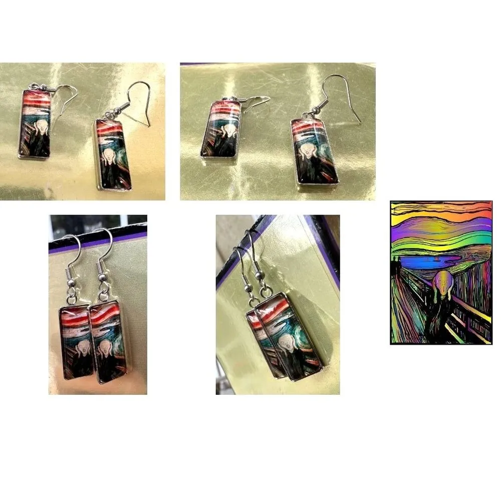 New The Scream Earrings Dangle Art to Wear Abstract Edward Munch Artist Handmade Black - Image 10